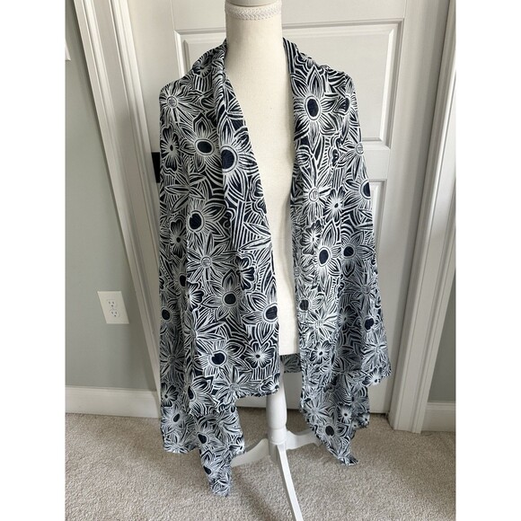 Wrap London Accessories - Terre Rouge France Navy & White Floral Oversized Airy Scarf Wrap Sarong Boho
